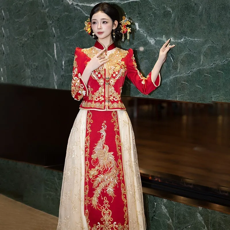 

New velvet Chinese-style wedding dress large size toasting and attire