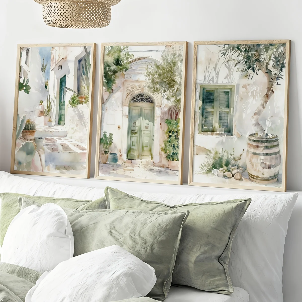 Italian Travel Illustration Wall Art Decoration Watercolor Print Green Plants on Canvas Mediterranean Travel Prints Decor Gif