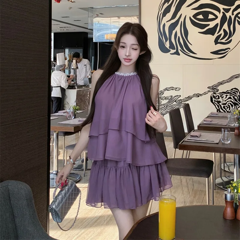 

Summer Fashion Elegant Slimming Two-Piece Set Top And Halter Skirt for Rich Girl Short Sleeve Loose Fit Hong Kong Style