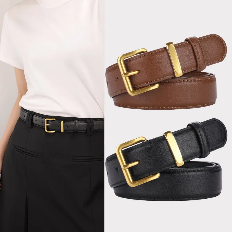

Женский классический тонкий ремень из натуральной кожи, регулируемый коричневый поясной ремень с серебряной пряжкой, повседневные классические ремни для джинсовых брюк