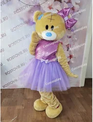 ChristmasHalloween Christmas Cute Teddy Bear With Purple Dress Mascotte Fancy Cartoon Mascot Costume Plush Fancy