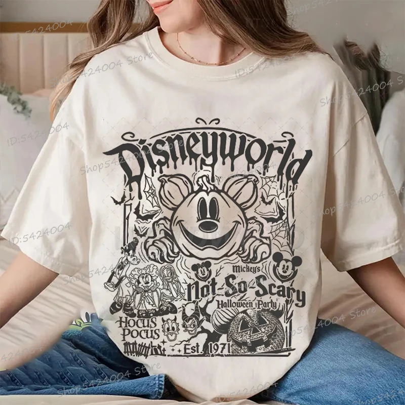 

Funny Disneyworld Print T Shirt Women Men Vintage Halloween Streetwear 100% Cotton Loose Disney Pumpkin Harajuku Tops Tee