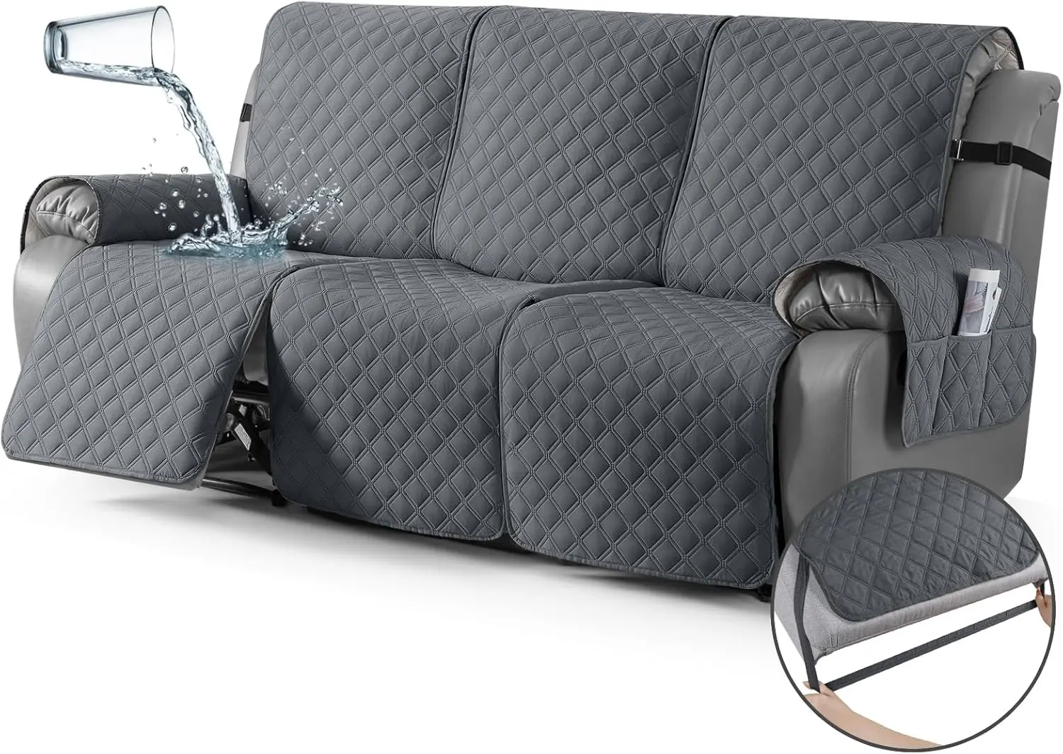 

100% Waterproof Recliner Couch Covers, Recliner Sofa Covers with Leg Straps, 1-Piece Washable Reclining Sofa Cover with