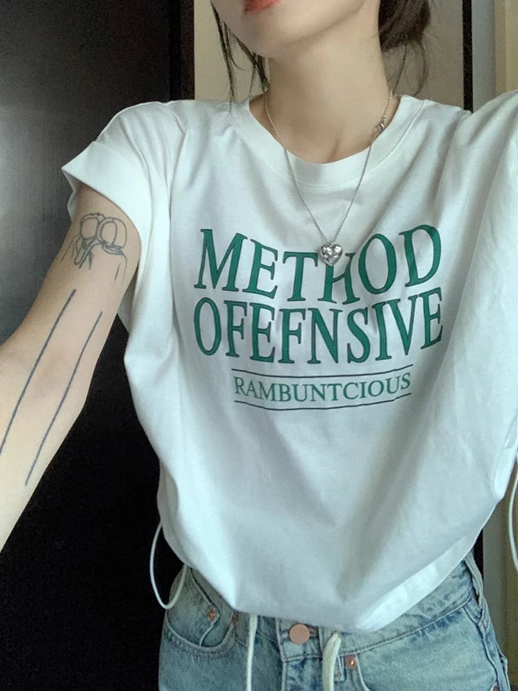 Women Short Sleeves Irregular Fit Loose T-shirt Cropped Top Chic Summer Niche Korean Style Drawstring Short Top Ins 2025