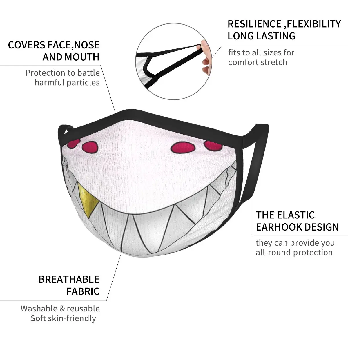 Hazbin Hotel AngelDust Grin Smile Cute Face Mouth Mask Reusable Breathable Protective Children Kid Cute Dust-proof Mouth Face