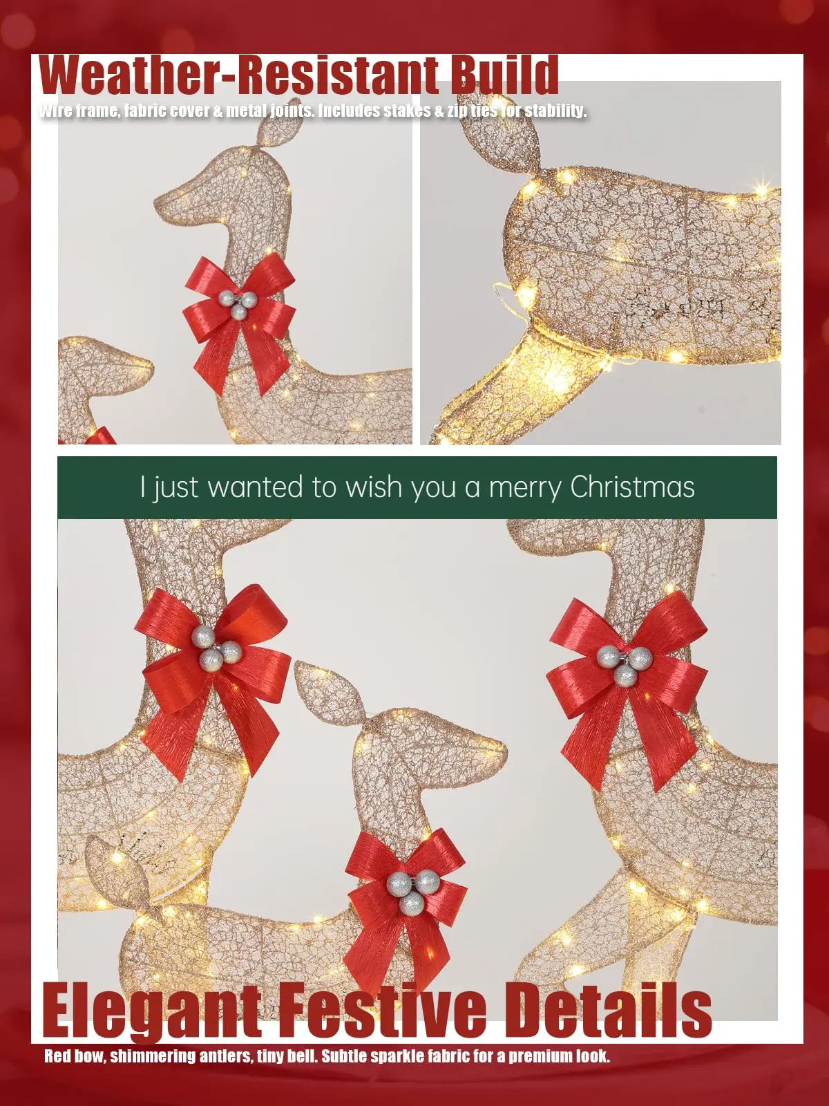 3 Pieces Lighted Christmas Deer Family Set, LED Reindeer Outdoor Yard Decorations with Constant-On Lights, Christmas Deer Family Decor for Lawn, Garden, Porch and Holiday Light-Up Display view 5