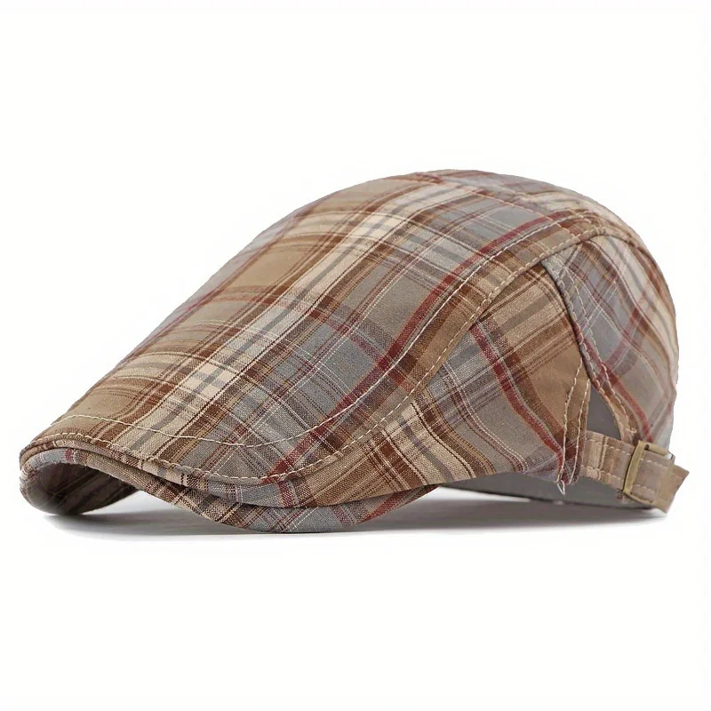 

Vintage Style Checkered Cap Adjustable Plaid Duckbill Hat for Men Women Spring Summer Outdoor Fashion