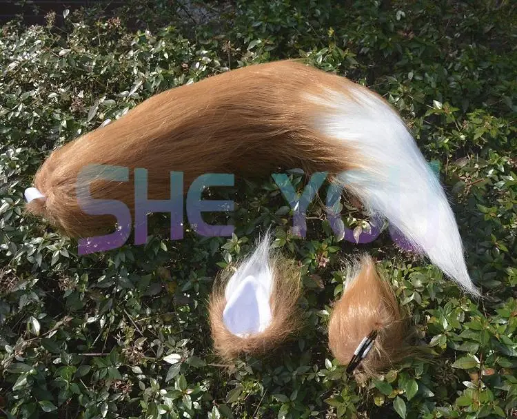 Japanese Anime Spice and Wolf Cosplay Props Holo Tail Ears Fox Ears Hairpin Headband Halloween Costume Nick Wilde Tail with Ears