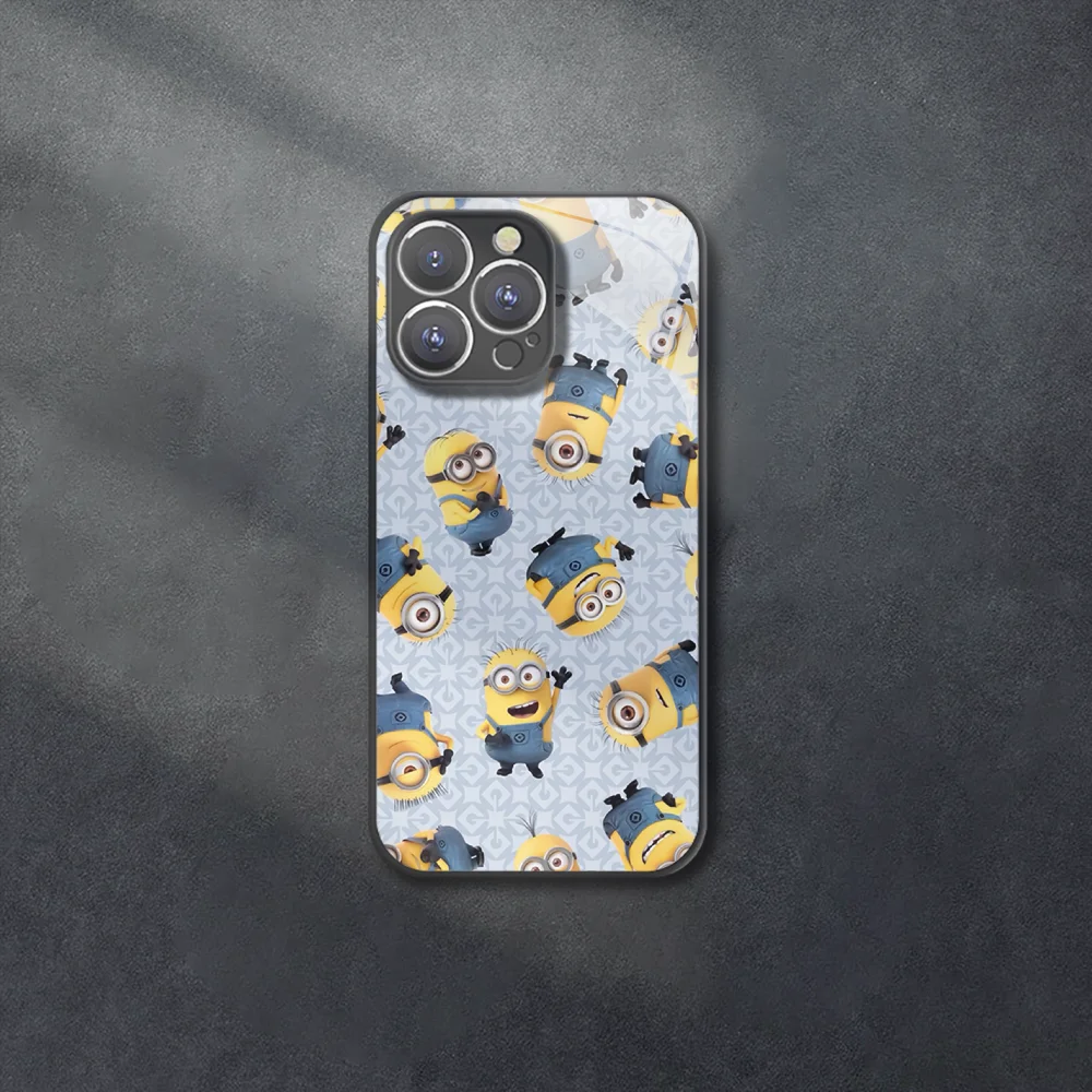 Cartoon M-Minions Geel Gehard Glazen Telefoonhoesje Voor Iphone 11 12 13 14 15 Pro Max X Xr Xs Max 7 8 Plus Mini Bumperhoes