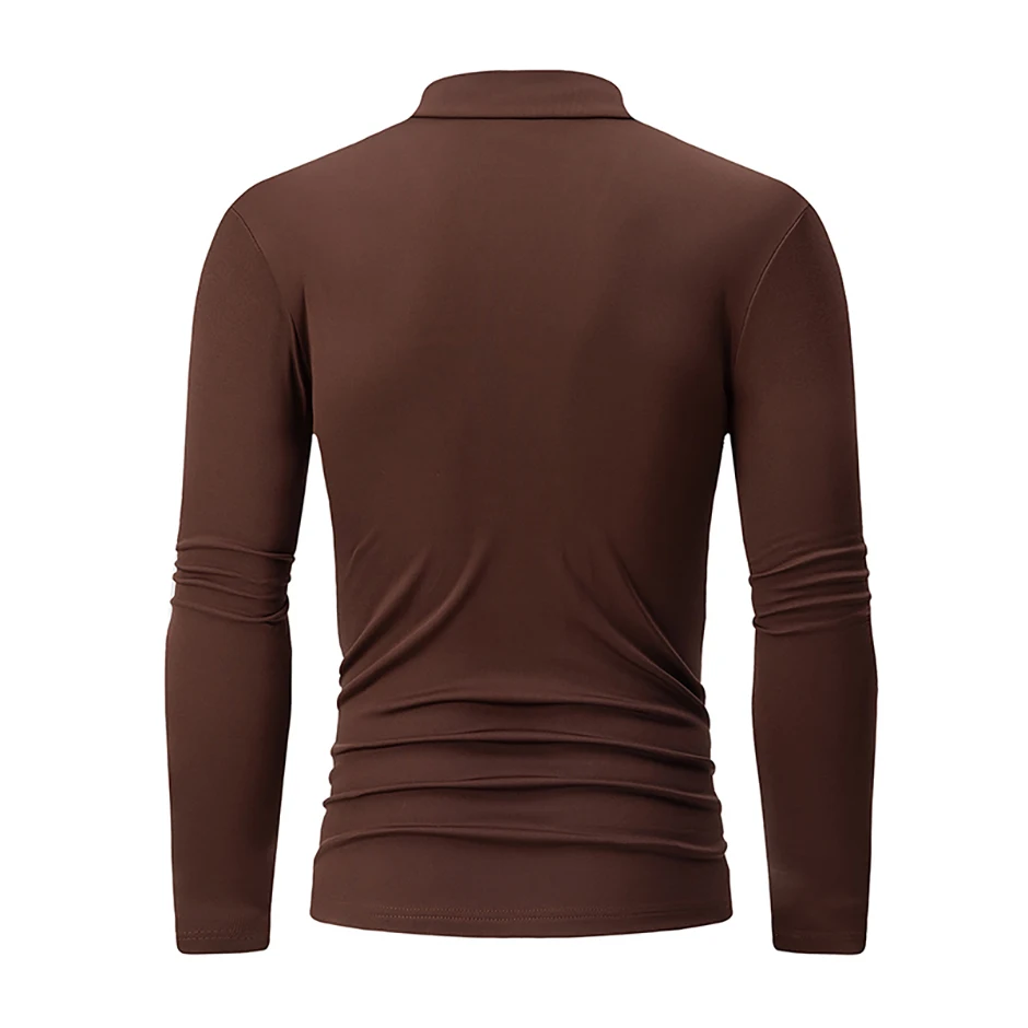 3/1 Stück Herren Herbst- und Winter-T-Shirt in Uni-Farbe mit halbhohem Kragen, lässig, einfach, warm, langärmelig, für junge Männer, Übergröße, Basic-Oberteil – Detail 4