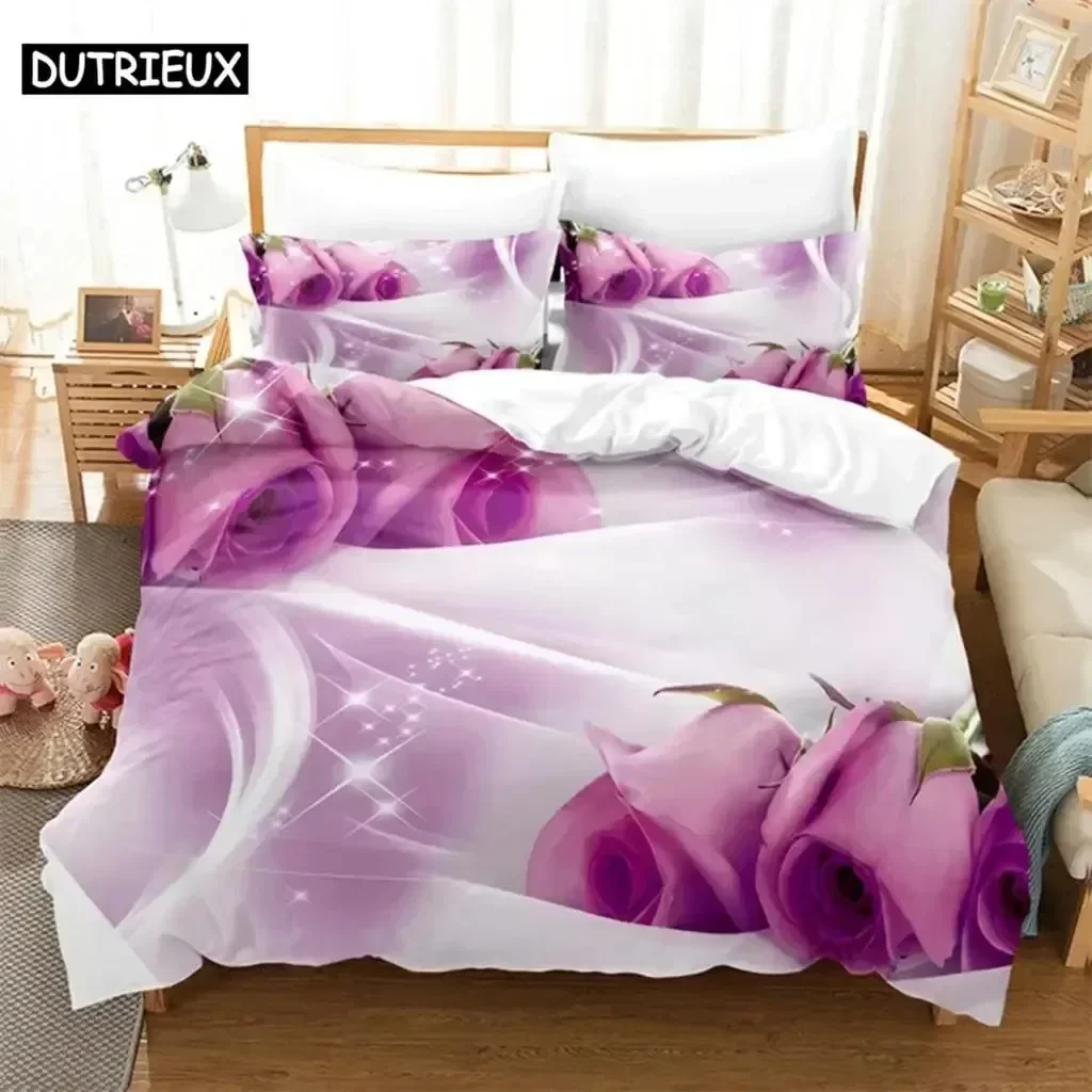 

Luxury New 3D Print Purple Flower Comfortable Duvet Quilt Cover Pillowcase Bedding Set Children Bedroom Decoration Home Textile