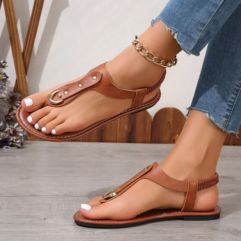 Thong Sandals for Women 2024 Summer Simple Fashionable Flats Outdoor Beach Shoes Casual Ladies Rome Sandals Sandalias De Mujer