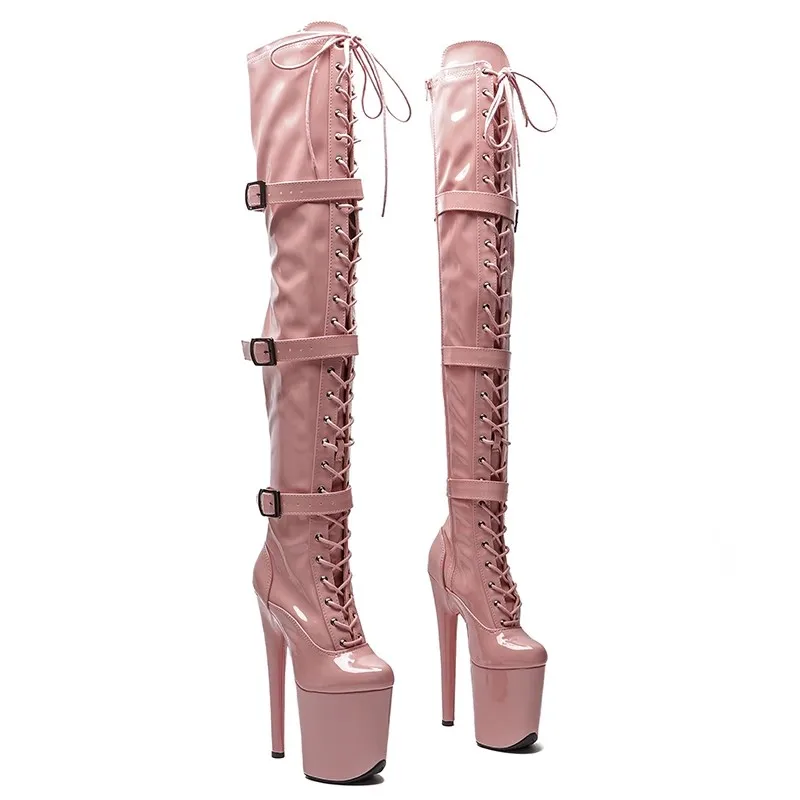 

New Fashion Women 20CM/8inches PU Upper Plating Platform Sexy High Heels Thigh High Boots Pole Dance Shoes 458