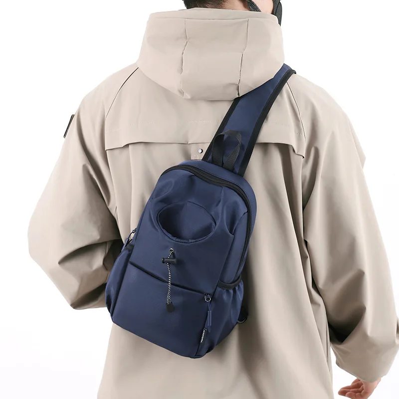 Men's Water Cup Chest Bag Nylon Cloth Large Capacity Commuting Crossbody Bag Hiking Leisure Travel Water Cup Shoulder Bag