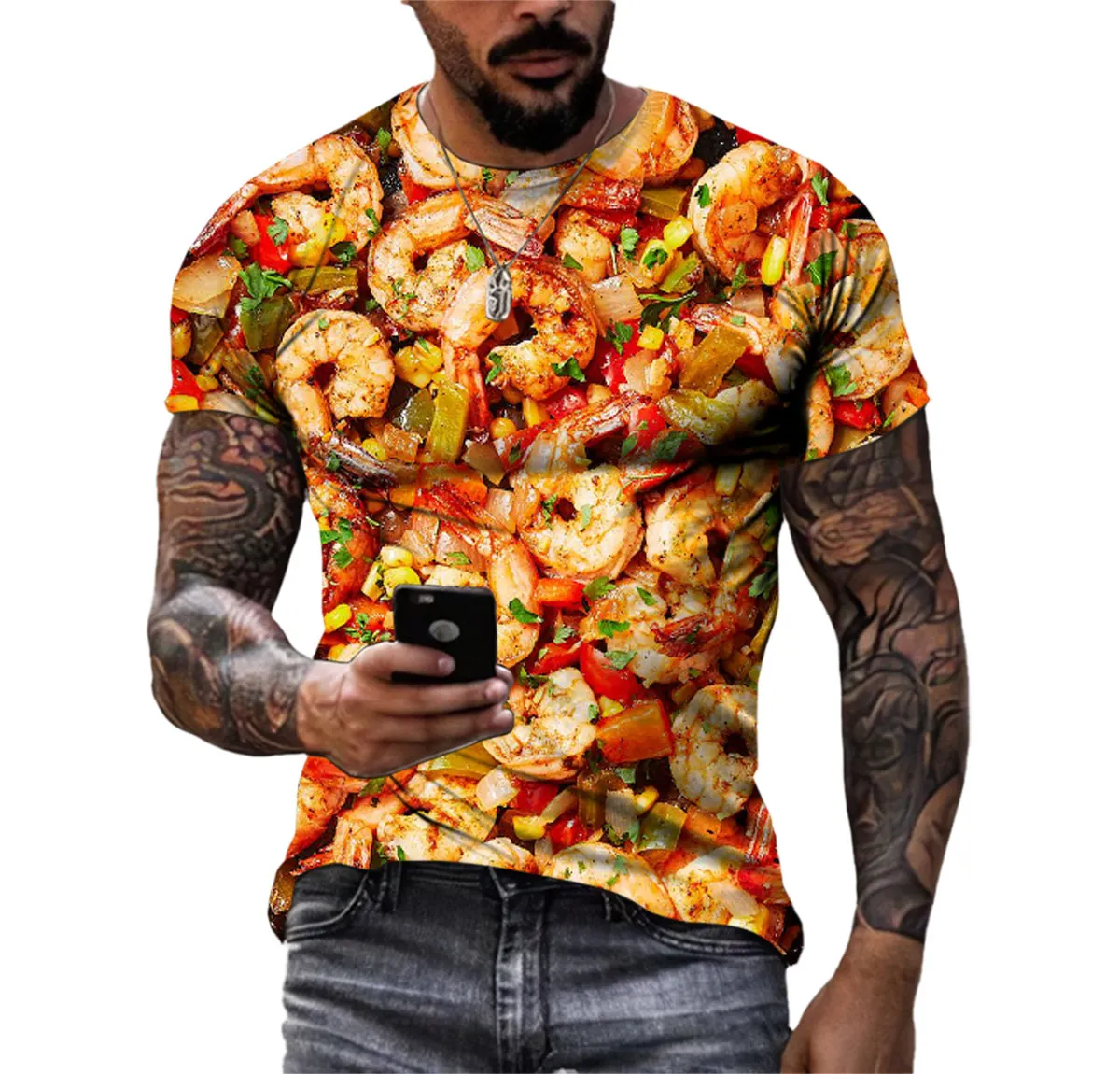 

Hip Hop Food Summer Hip Hop Men's T-shirt 3d Hd Printing Trend O Neck Funny Short Sleeve High-quality Comfortable Large Size