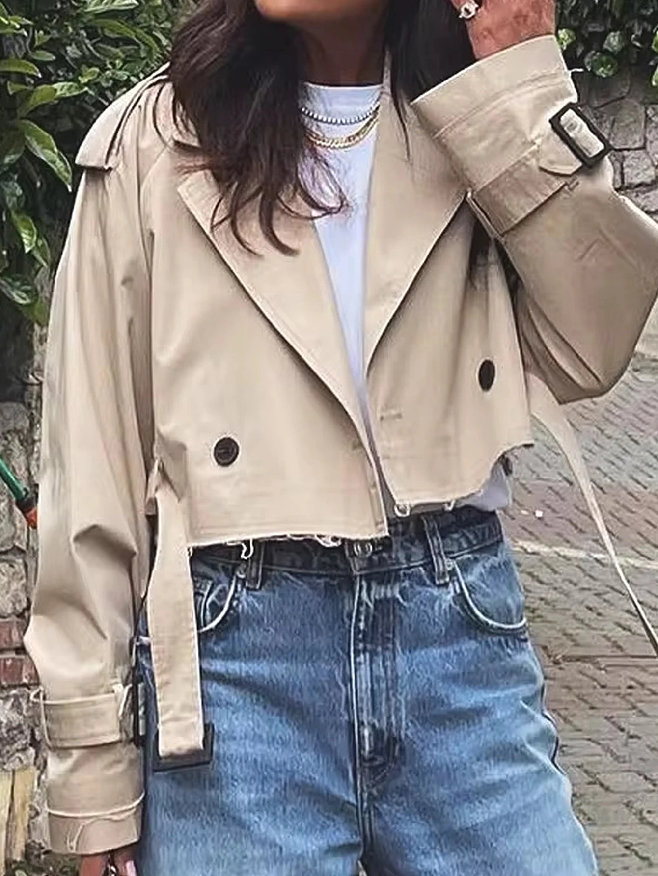 

Autumn Women's Trench Coat Fashion Basics Double Breasted Long Sleeve Lapel Office Lady Trench Coat