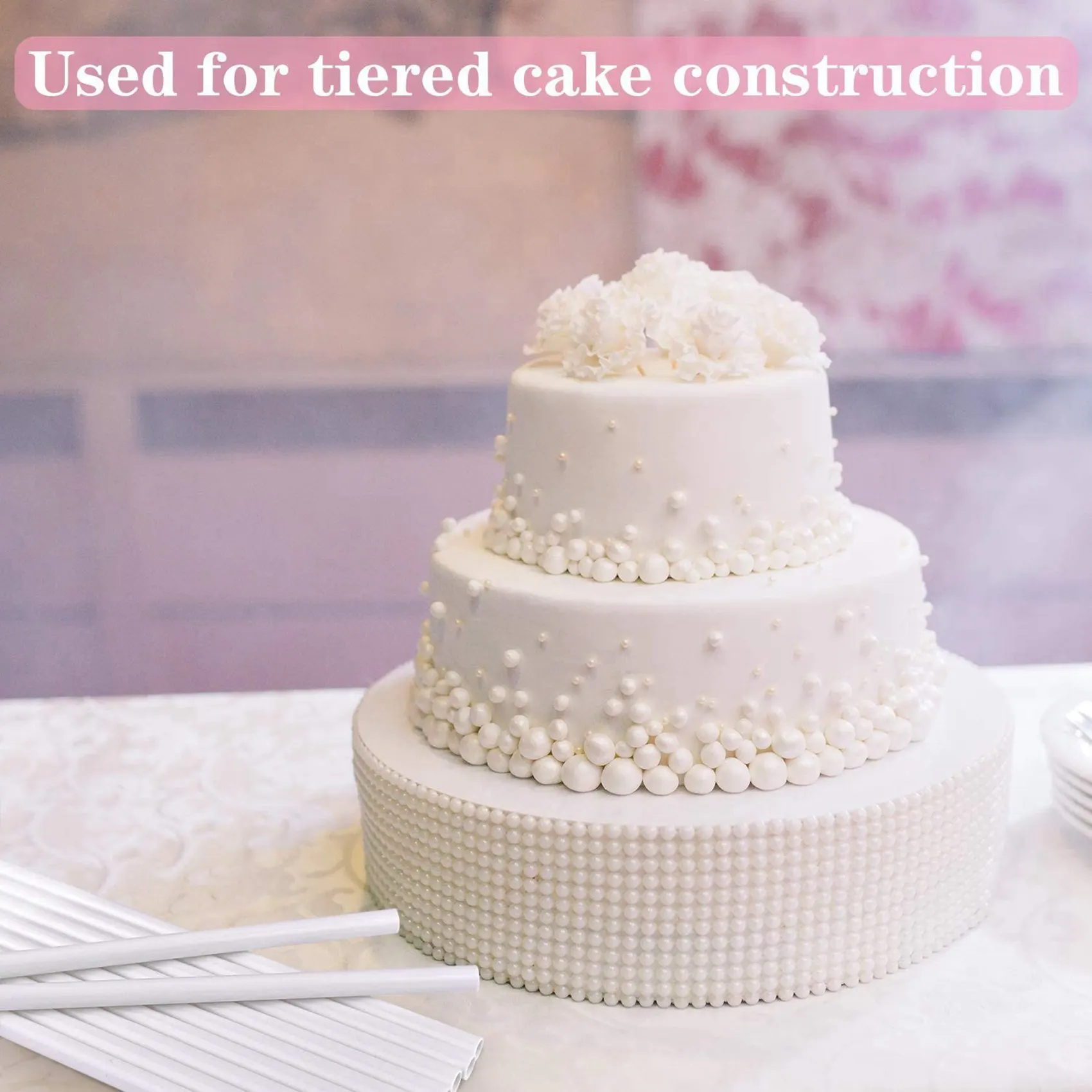 SEWS-200 Pieces Plastic White Cake Dowel Rods For Tiered Cake Construction And Stacking (0.4 Inch Diameter 9.5 Inch Length)
