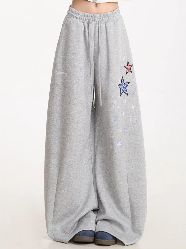 Pantalones de pierna ancha Retro Stars Y2K para mujer, pantalones holgados de cintura alta de Hip Hop, ropa de calle americana, pantalones de chándal Vintage con letras para mujer de primavera