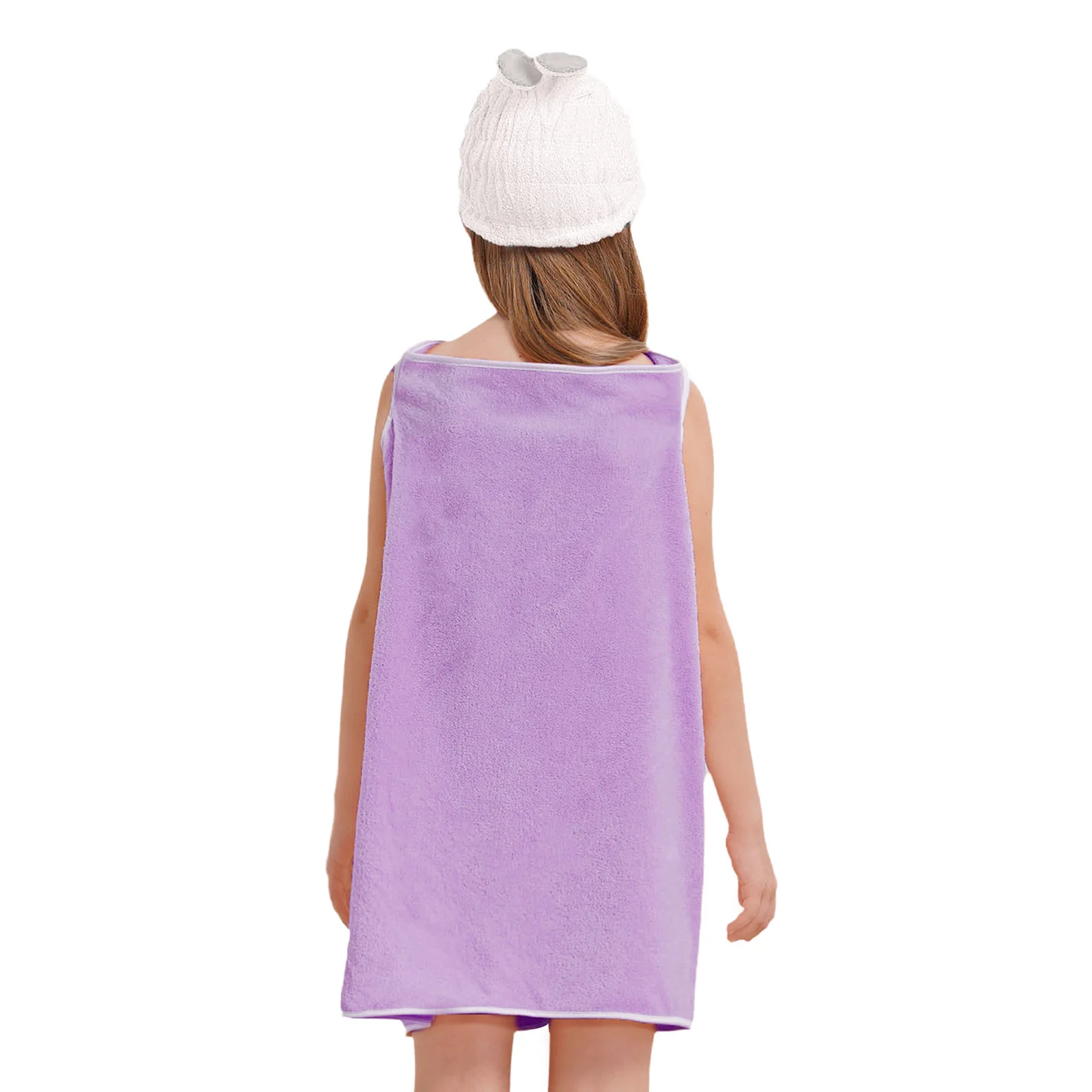 Kids Girls Bath Towel Bathrobe Cute Coral Fleece After Shower Hair Drying Wrap Absorbent Bath Towel with Rabbit Ears Cap