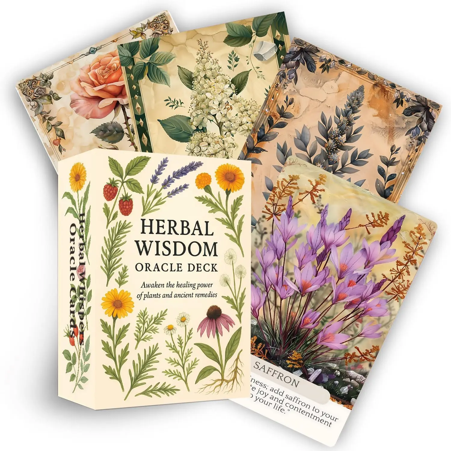 

13x9cm Herbal Whisper Oracle Cards, 46 Spiritual Insight Cards, Embrace Plant Magic Wisdom,s