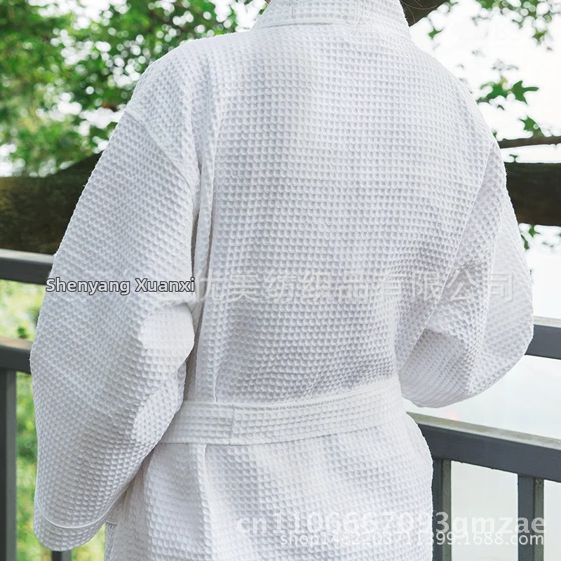 

Pure White Cotton Waffle Bathrobe Unisex Summer Bath Dress for Club Hotel Beauty Salon Five-Star Comfortable Kimono Style