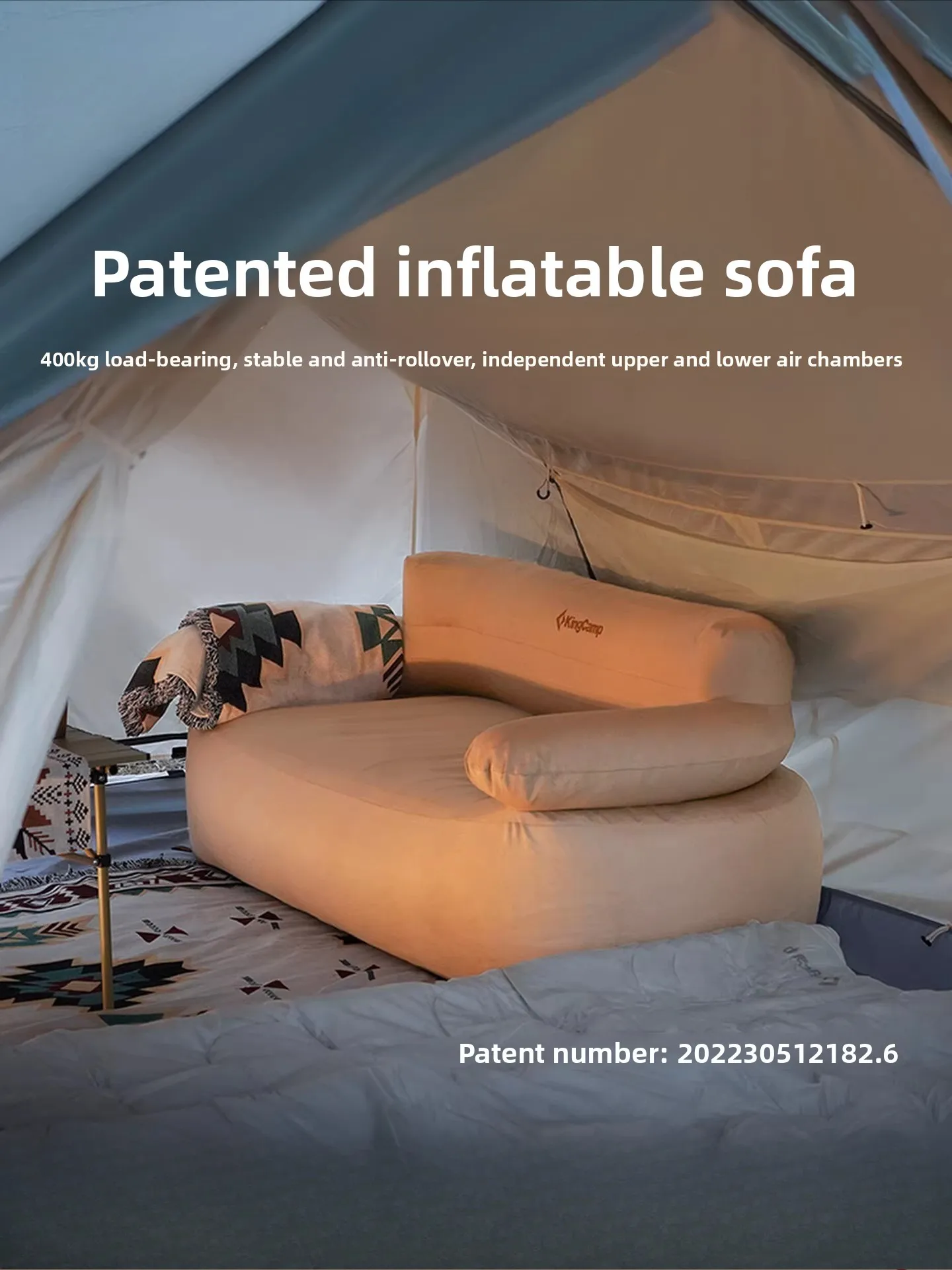 Doppeltes aufblasbares Sofa für Camping, Freizeit, faltbar, tragbar, für faule Personen, automatisch aufblasbares Sofa.