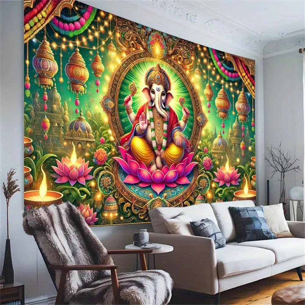 Spiritual Ganesha Tapestry Wall Hanging Indian Hindu God for Home Decor Meditation Room Yoga Studio Diwali Festival Gift Use - Image 4