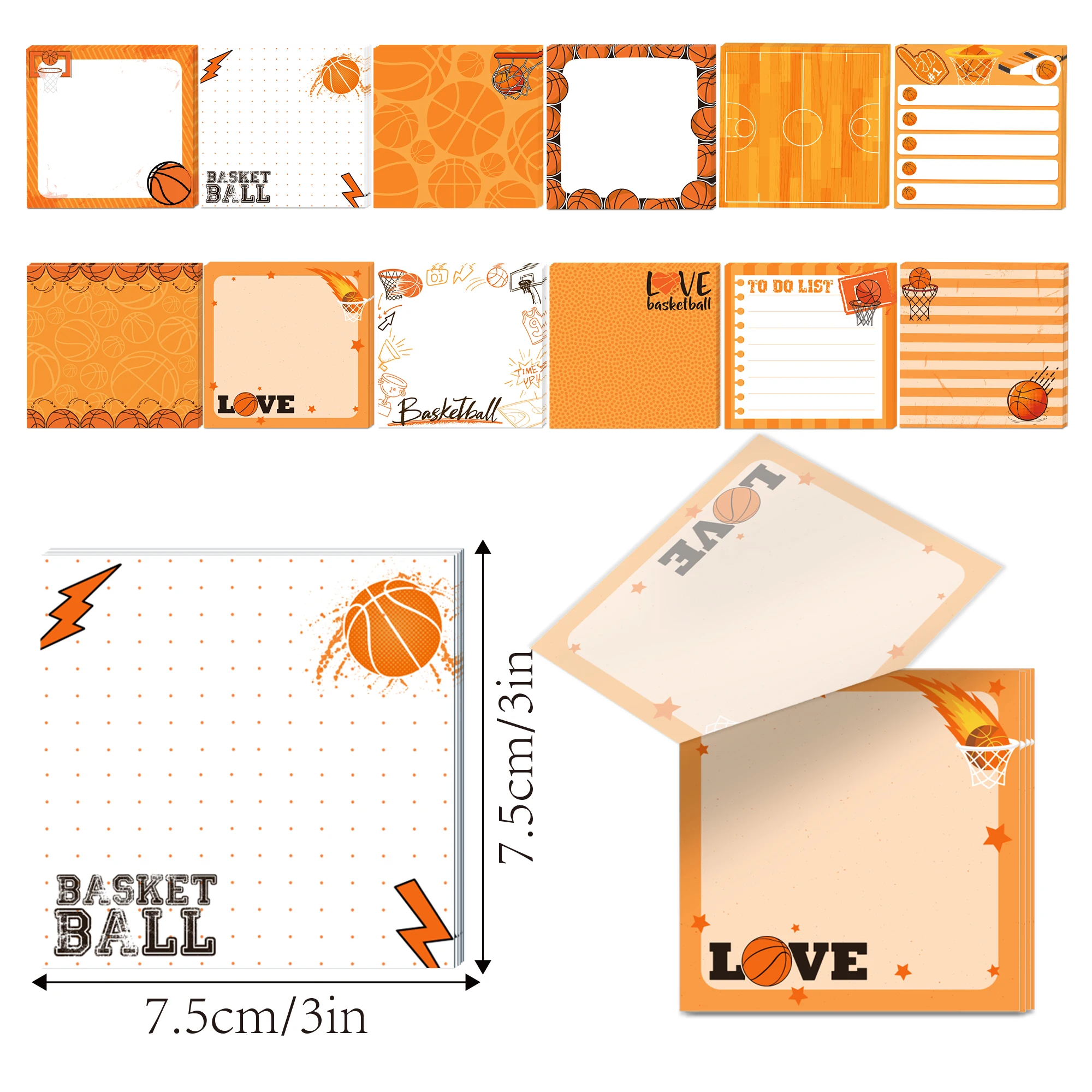 12/24/36pcs Basketball Memo Pads Set,Self-Stick Notes Pads,Refrigerator Sticky Notes for Home Use Office Kids Gifts Supplies