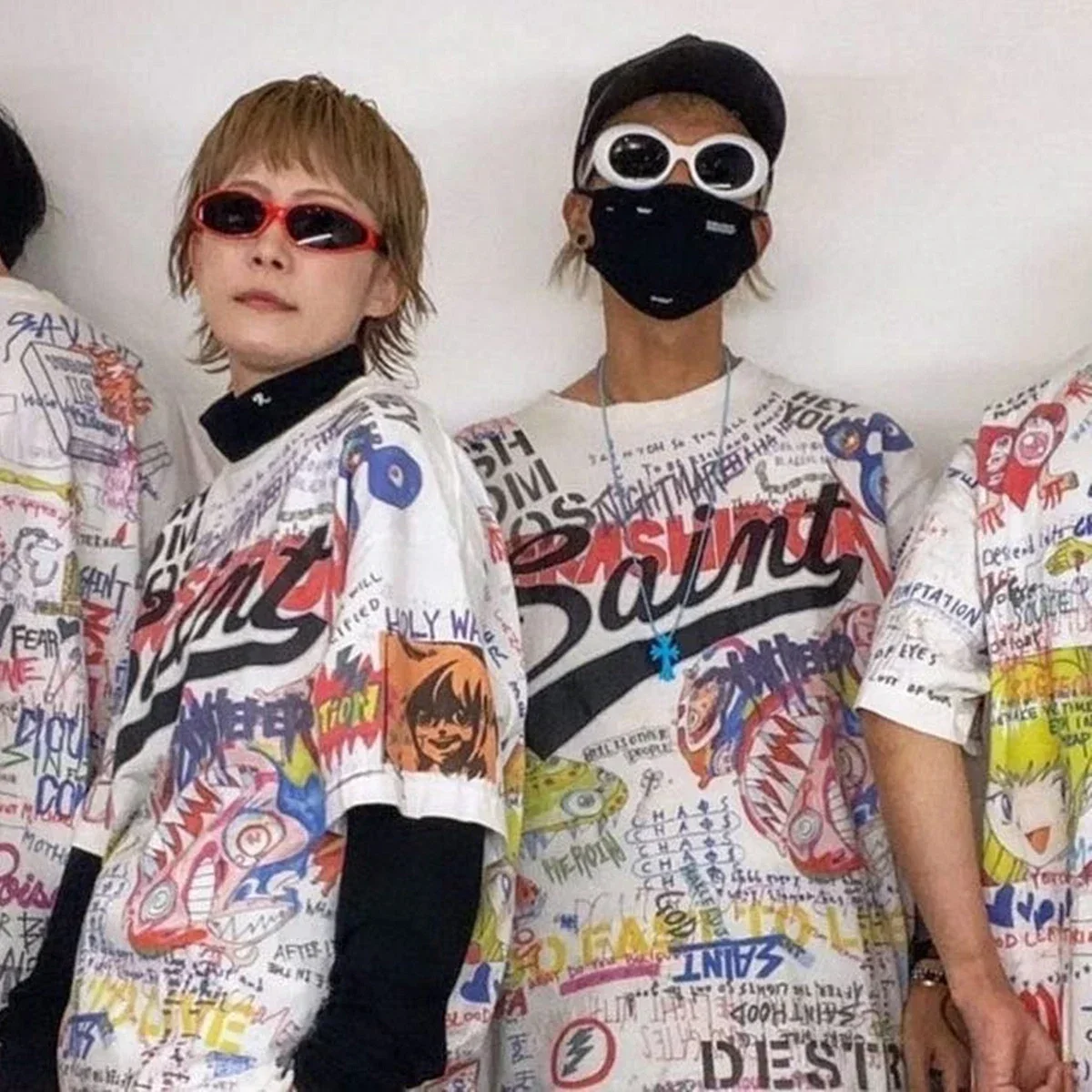 Yao Fashion Saint Of Michael Graffiti Jointly Signed Short Sleeve Summer Vintage Casual HipHop Y2k