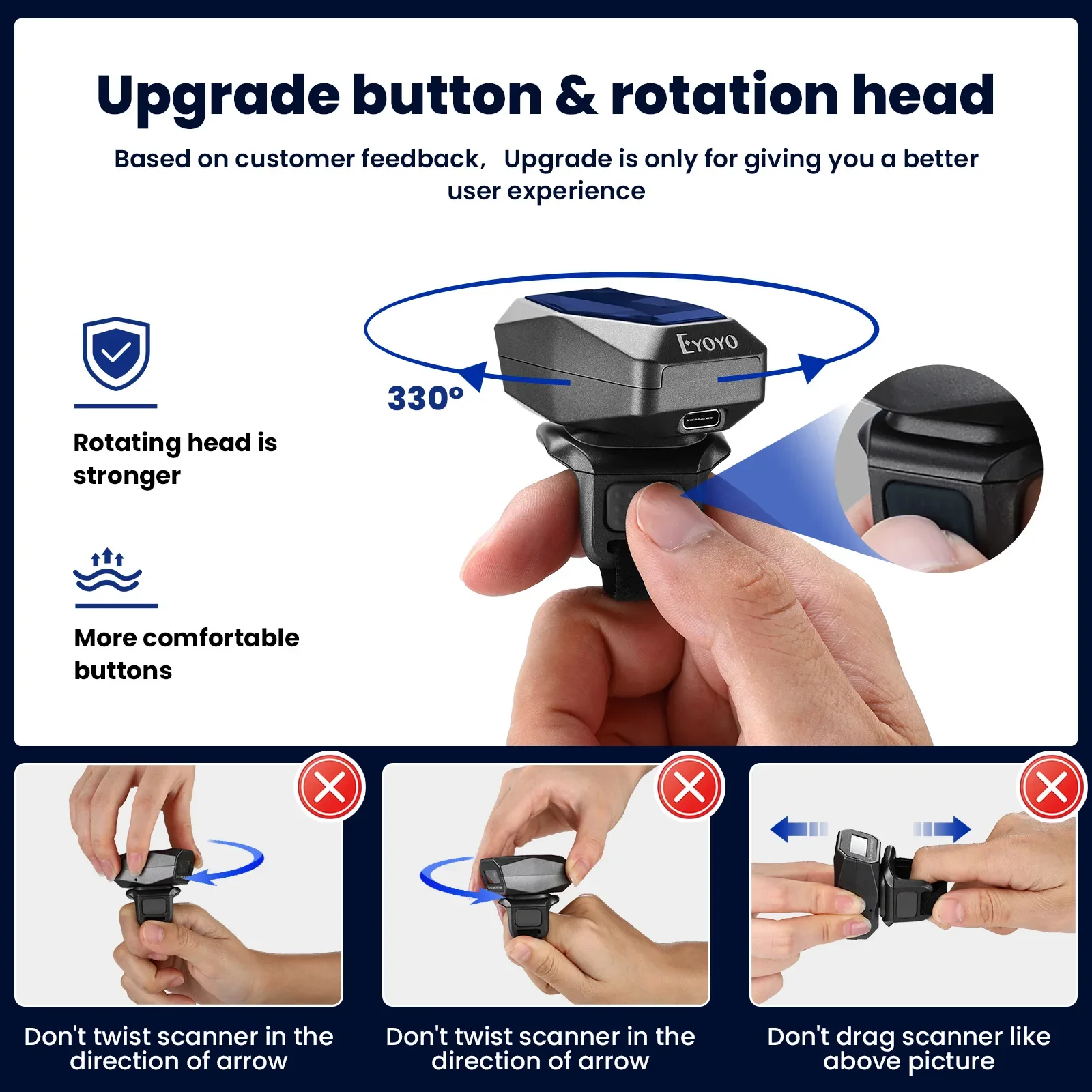 Imagem -03 - Eyoyo 2d Wearable Barcode Scanner Anel Imagem 1d qr Bar Code Reader Pdf417 Data Matrix Screen Scanning para Iphone Android pc