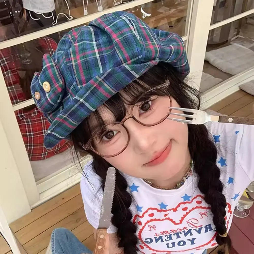 

Casual Korean Style Japanese Button Hat Sun Protection Short Brim Octagonal Caps Cute Sweet Newsboy Cap Spring Summer