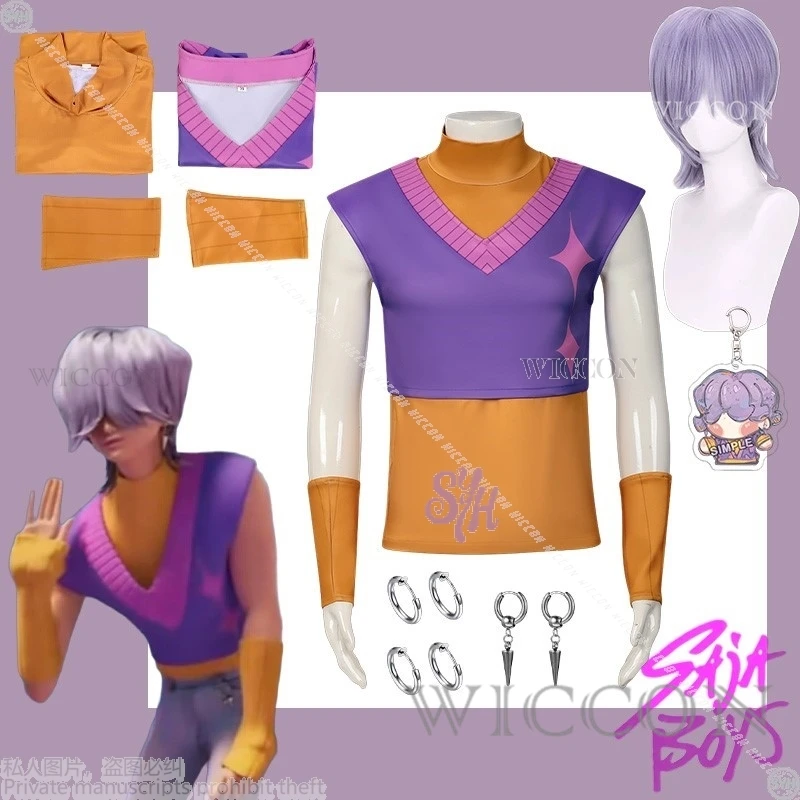 

Kpop Demon Mystery Saja для мальчиков, косплей Suda, поп, фиолетовый жилет с желтыми рукавами, корейская группа, сценическая форма на Хэллоуин