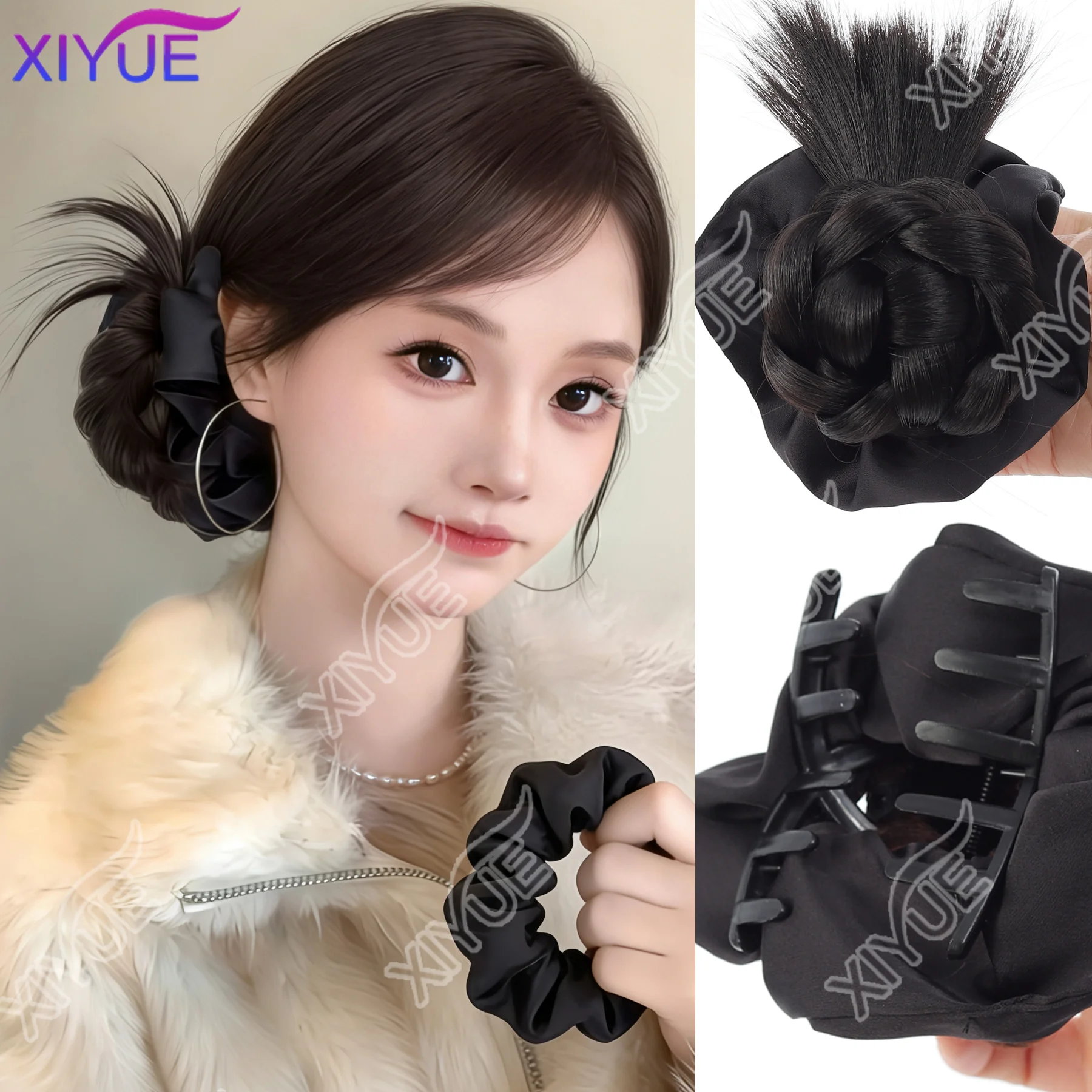 

XY Синтетический зажим для волос, наращивание хвоста, грязный шиньон, булочка, хвостики, волнистые вьющиеся шиньоны для женщин, зажим для волос с низким когтем, парик