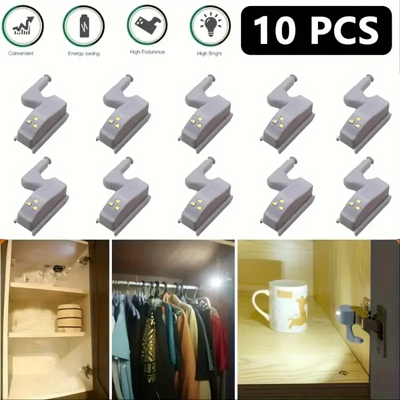 

10pc LED Under Cabinet Light Inner Hinge Lamp Universal Wardrobe Cupboard Sensor Lights For Bedroom Kitchen Closet Night Lamp