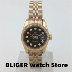 BLLIGER new Women's Watch 26mm rose gold case NH05 automatic movement Diamond index dial Date window sapphire glass Women's Watc