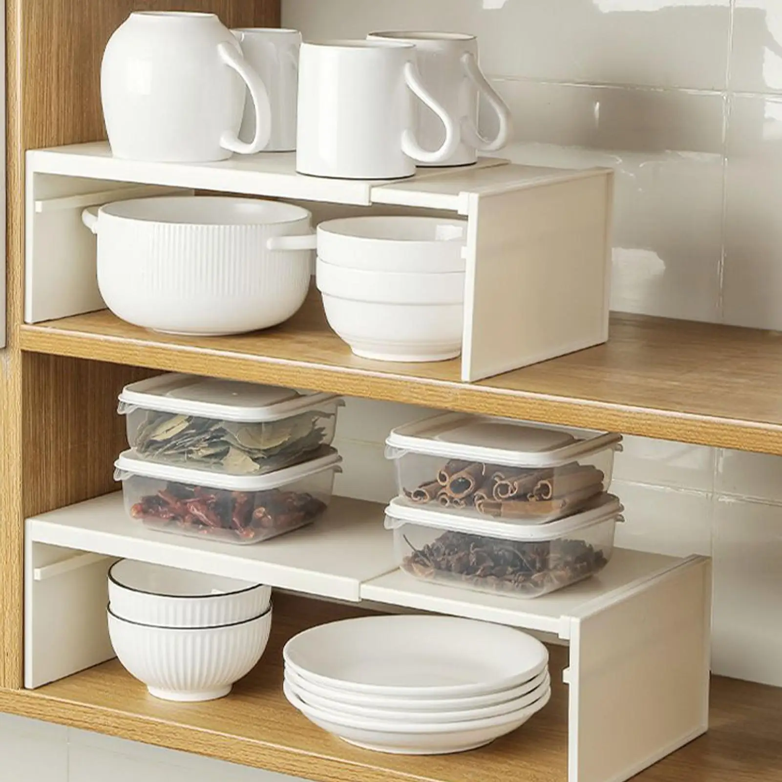 1pcs Kitchen Stretchable Cabinet Shelf Cupboard Separated Storage Rack Countertop Organizer Spices Organizer Shelf Save Space