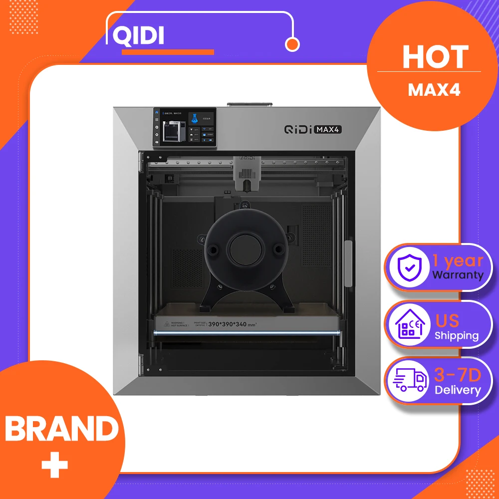QIDI Max4 3D Printer, CoreXY System, 800mm/s Speed, 370℃ High-Temp, 65℃ Heated Chamber, 390×390×340mm Build Volume, AI Camera, Auto Leveling, Compatible with PLA/ABS/ASA/PA/PC/TPU/Carbon Fiber - US Plug