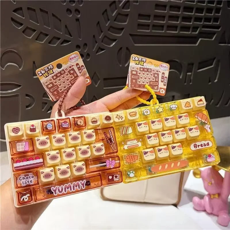 -26 Grid Keycap Clicker Anti Stress Fidget Keyboard Keychain Decompression Button Cartoon Hand Relax Party Favor Gift 26구 키캡 키링