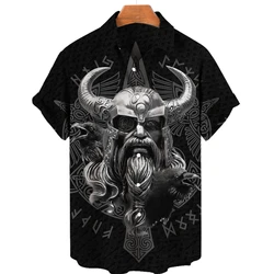 Summer Men's Hawaiian Shirt Fashion Ocean Adventure Viking Print Oversized O Neck Short Sleeve