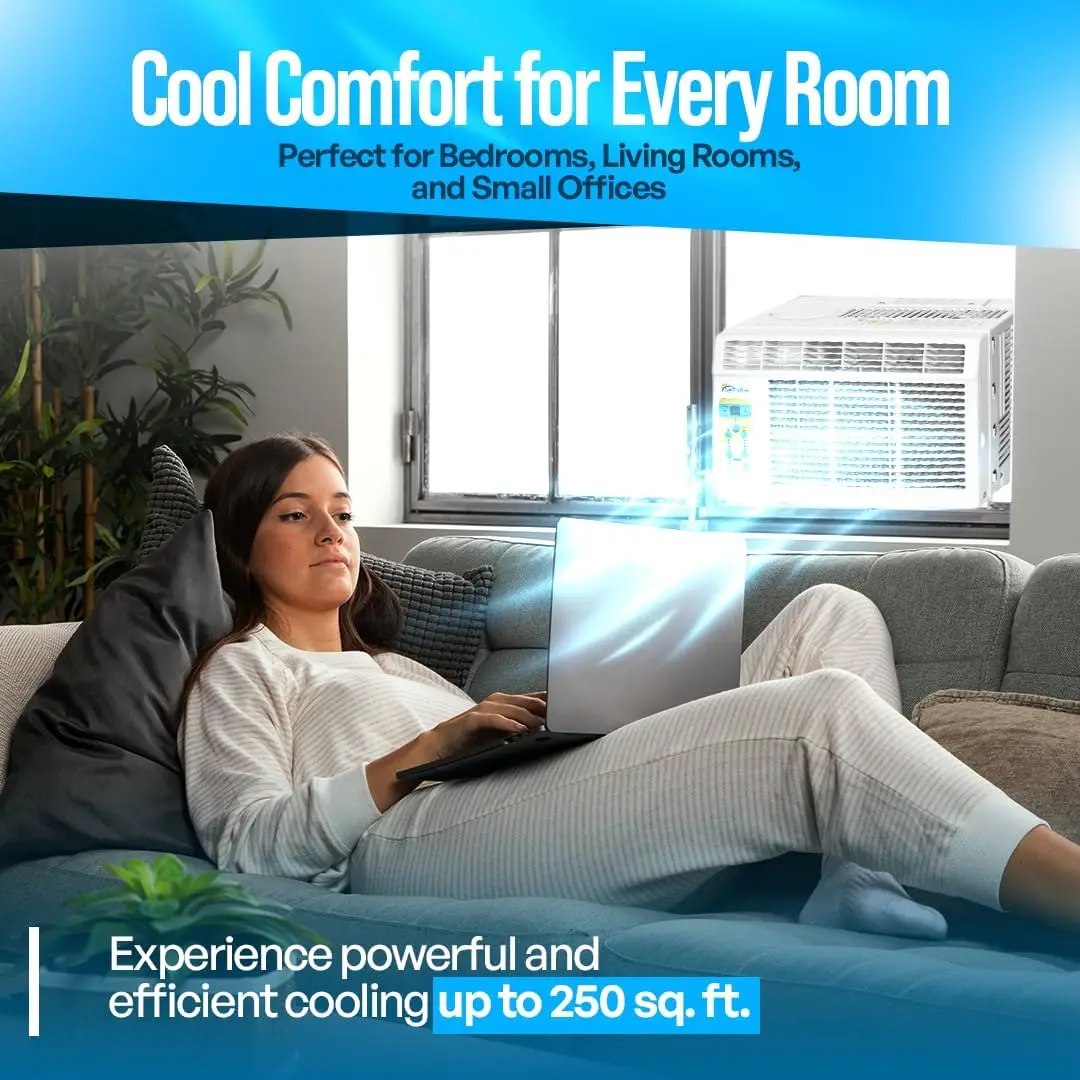 6,000 BTU Window Air Conditioner, Cools Up to 250 Sq. Ft., Easy to Use, Washable Filter