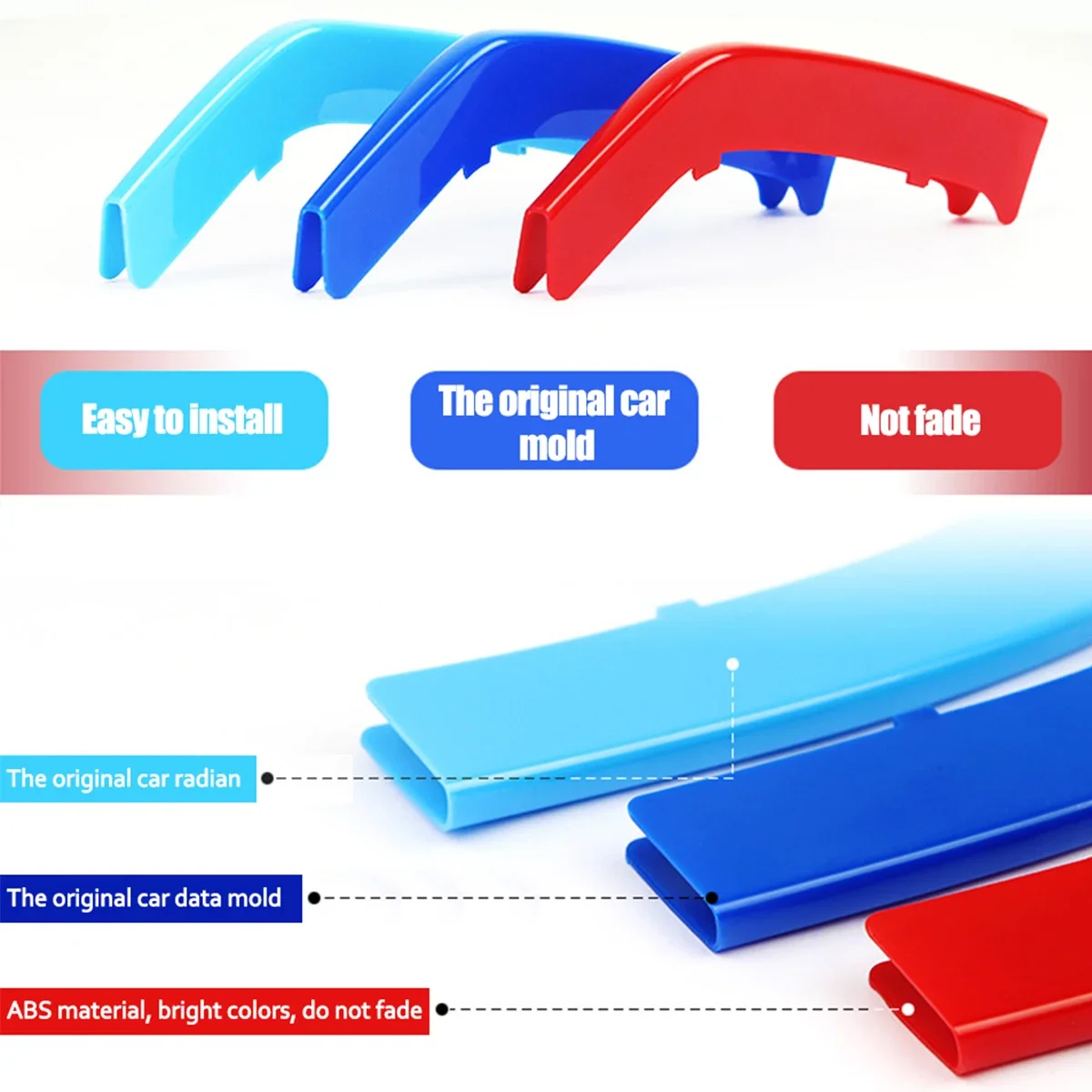 3Pcs ABS Car Racing Front Grille Trim Strips For BMW X1 F48 E84 U11 2009-2021 2022 2023 2024 M Power Grill Clip Accessories