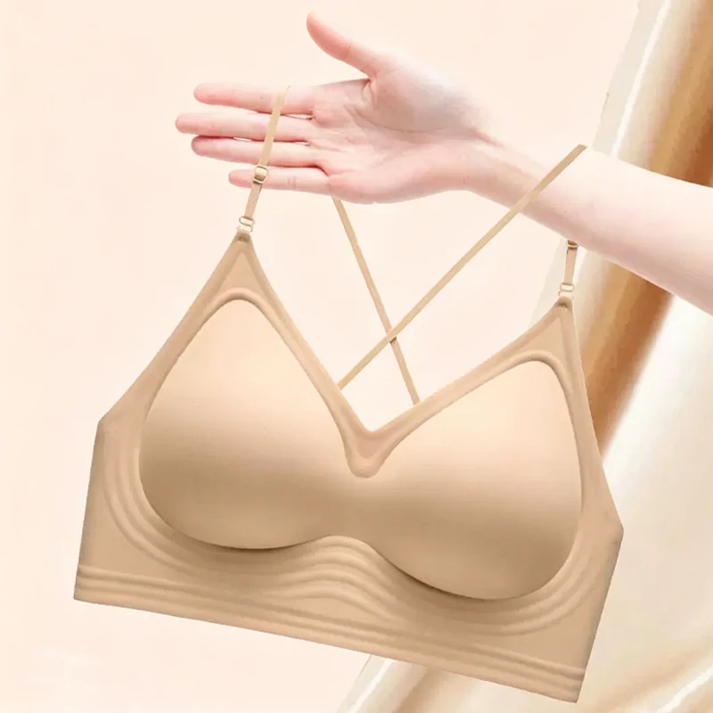 Sutiã Bralette Feminino Estilo Americano Multifuncional com Alça Halter e Costas Abertas, Sem Costura, Alças Finas, para Busto Pequeno com Efeito Push-Up, Lingerie Sexy