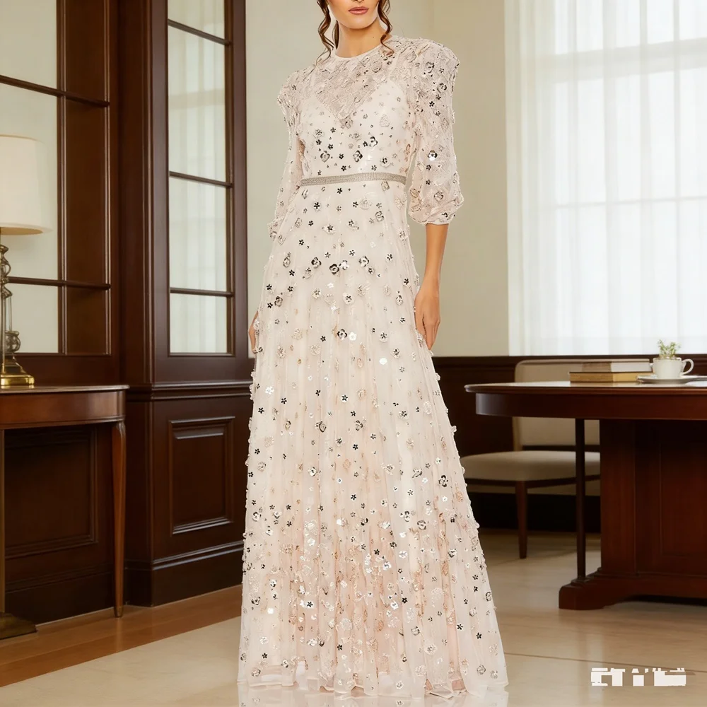 

Customized Sparkle Long Beads Evening Dresses for Special Occasions O-Neck Floor-Length A-Line Women Gala Party Dress 2026