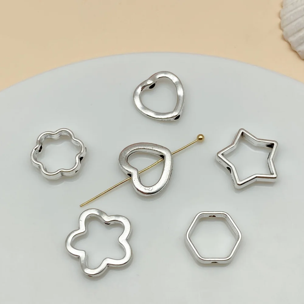 30/50pcs Heart stars alloy Antique Silvery Charms Beads Loose Spacer Beads For Jewelry Making DIY Necklace Bracelet Accessories image 6