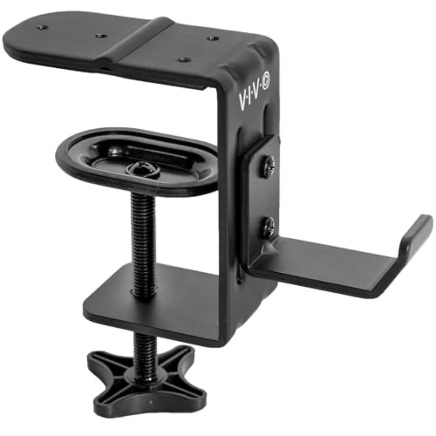 

Steel Clamp-on Hook for Desktop and Desk Leg Mounting Clip Holder for Office Accessories Bags Headphones and More Black Mount-H