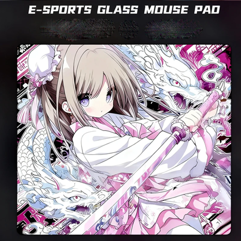 

Gaming Esports Japanese Cool Girl Pad Glass Without Locking Edges Mouse Pad Computer Mouse Mat Home Office Students Deskmat