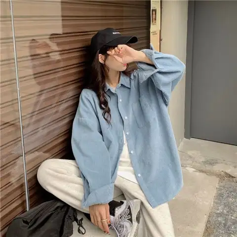 여성용 코듀로이 라펠 캐주얼 자수 상의, 디자인 감각 셔츠 코트, 프레피 스타일, 한국 루즈 포켓, 하라주쿠, 가을 2024 신상