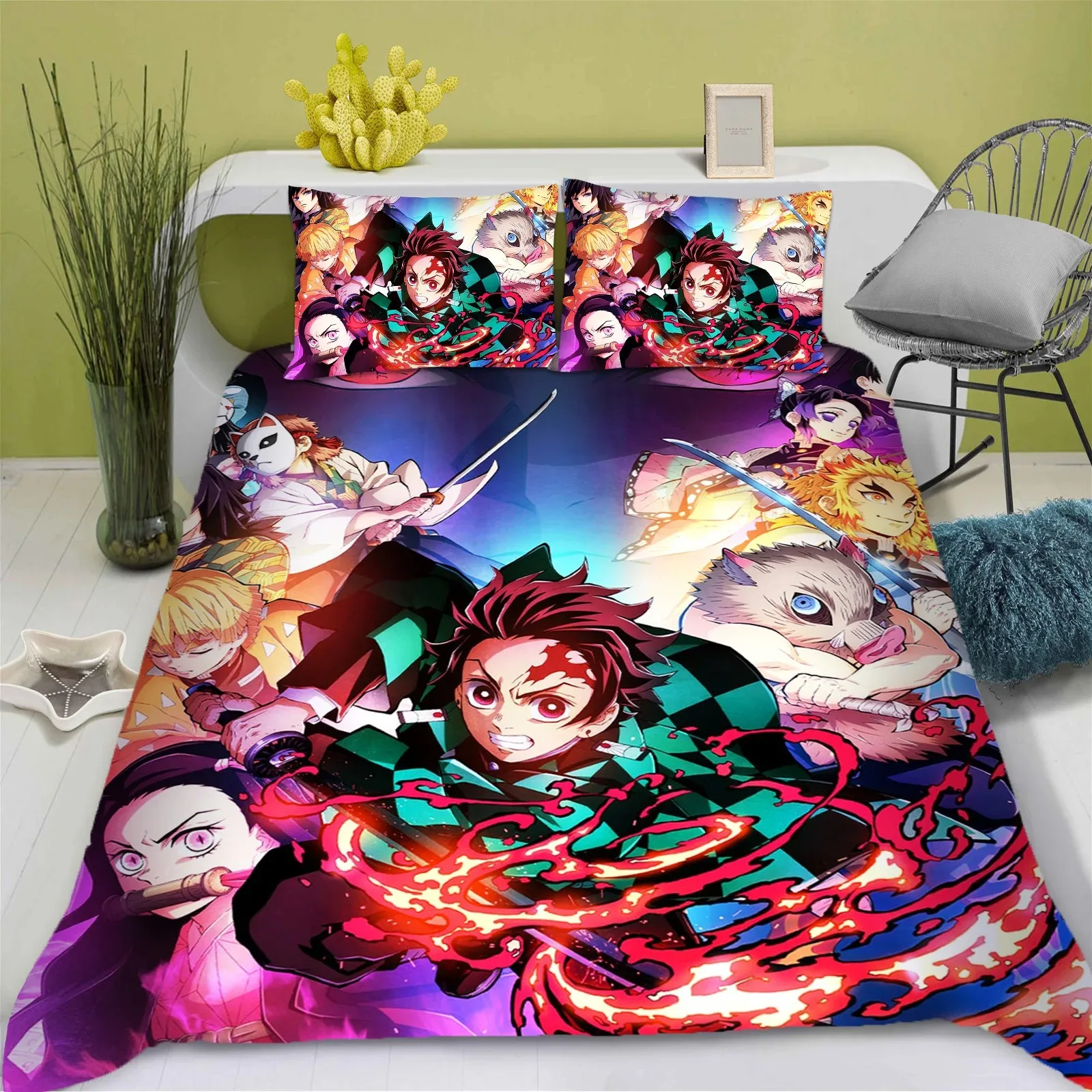 Demon Slayer: Kimetsu no Yaiba Duvet Cover Set Bedding Comforter Sets King Size 3D Children'S Bedding Set