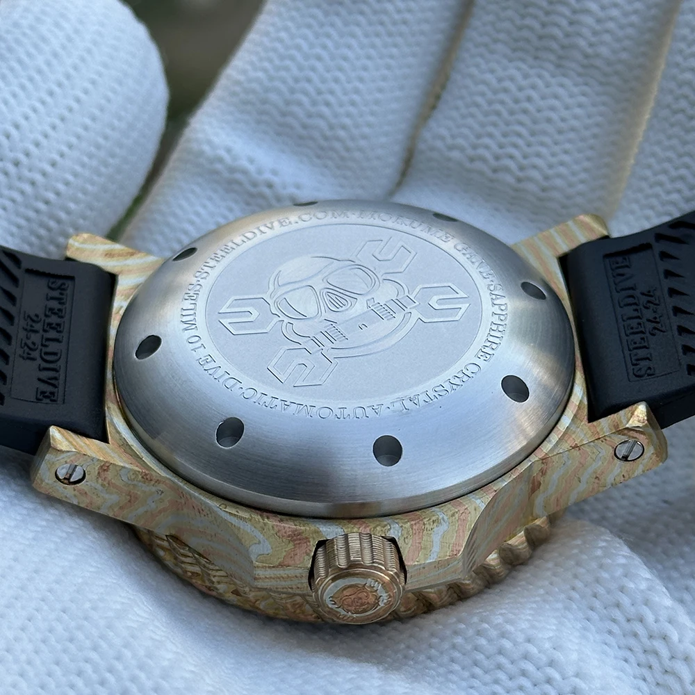 STEELDIVE 남성용 자동 시계 46.5mm 기계식 손목시계 청동 티마스커스 케이스 다이버 1000ATM BGW-9 발광 사파이어 NH35