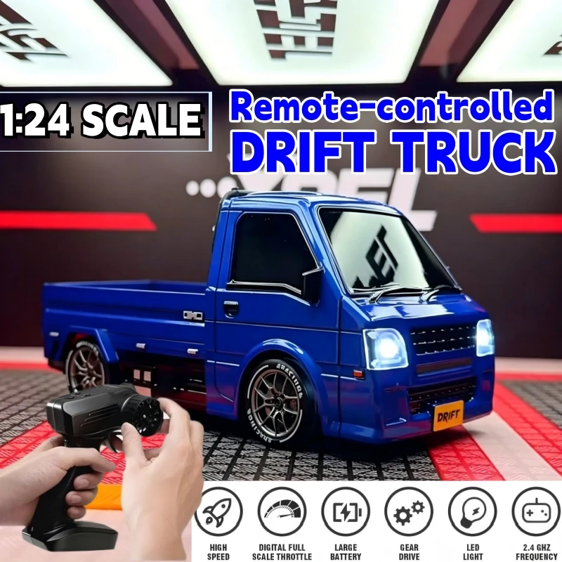 

1/24 Rc Drift Car Rc Micro Truck 2.4G 20Km/h High Speed Rc Vehicle Drift Tire and Roadblock Motorsport Toy for Adults and Kids